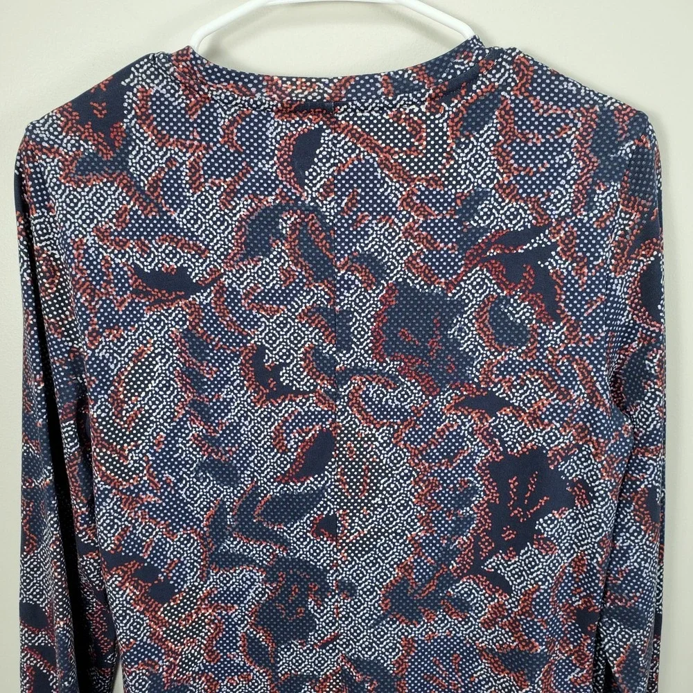 Tory Burch Dahlia‎ Dress Size M Long Sleeve Navy Floral Drop Waist Pima Cotton